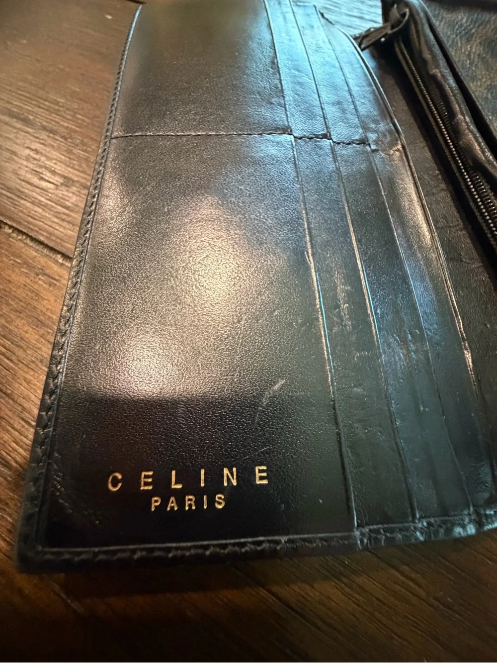 Celine Vintage Black Macadam Monogram Pebbled Coated Canvas Long Bifold Wallet